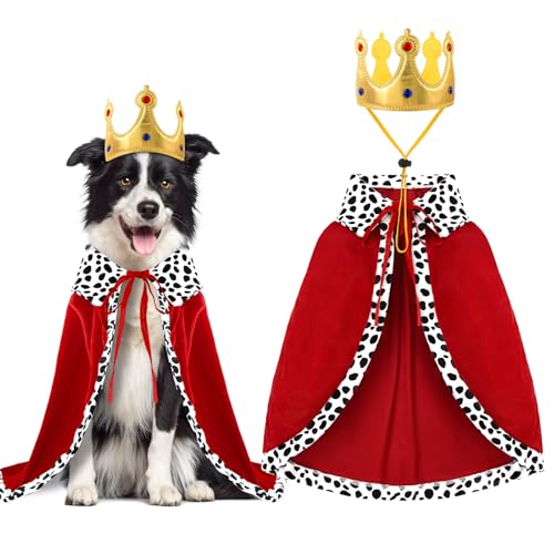 Vellibring Halloween Dog King Cloak Costume,Cute Funny Halloween Dog King Cape with Crown Adjustable...