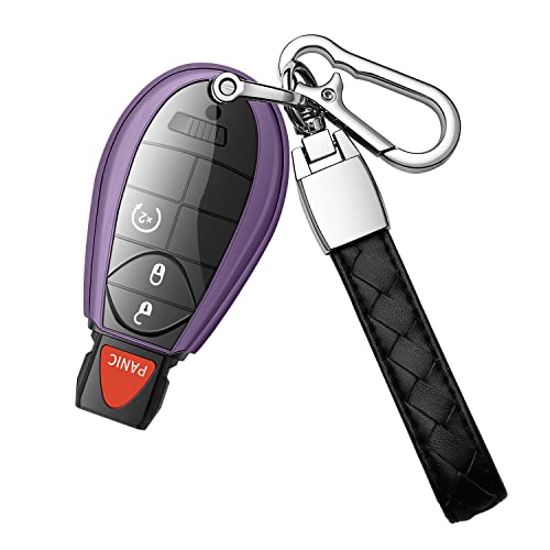for Dodge Key fob Cover,Soft Protector Case Key Shell with Leather Keychain,Fit for Grand Caravan Charger Challenger Durango Journey Magnum Ram Remote Key,Key Case Purple Black