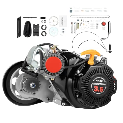 100CC 4-Stroke Gasoline Engine Kit, 3.5HP Bicycle Engine Kit, Hand Start Gas Engine with Chain Drive OHV Air-Cooling for Large Triangular Empty Frames & Motorized Motor Bike Modification