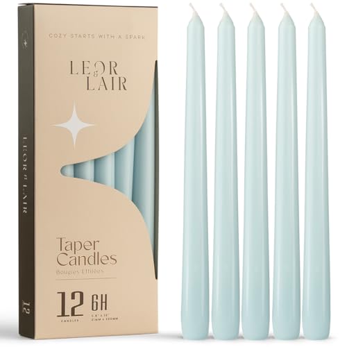 Leor & Lair Light Blue Taper Candles 12 Pack 10 Tall Candlesticks
