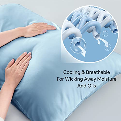Image of BEDELITE Cooling Pillow Cases Queen 2Pcs, Rayon Made from Bamboo, Blue | Cooling and Breathable Pillow Cover for Hot Sleepers & Night Sweats, Silky Soft Cozy, Envelope Closure, 20 inchx30 inch