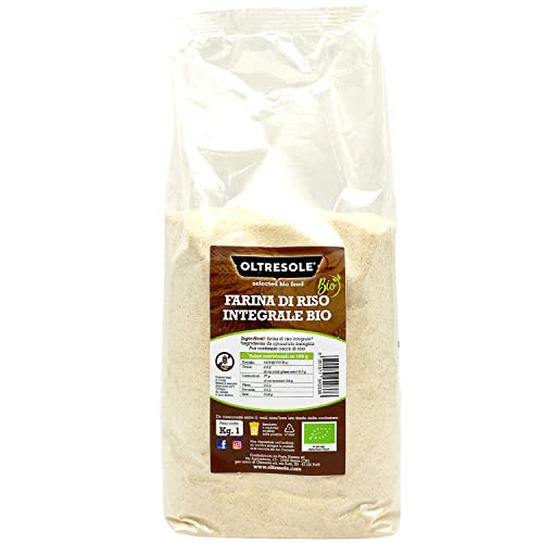 Oltresole, Harina Integral de Arroz Ecológica 1 Kg, Harina integral sin gluten, 100% Made in Italy, ideal para recetas dulces, saladas, galletas, veganas y para celíacos