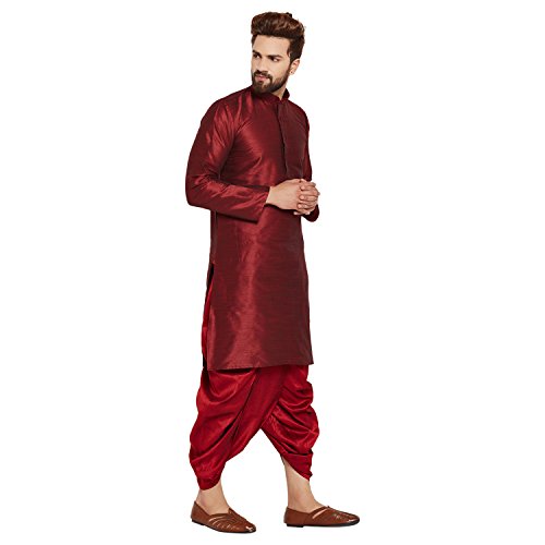 Image of SOJANYA (Since 1958 Men's Off-White and Gold Dupion Silk Dhoti Kurta Set