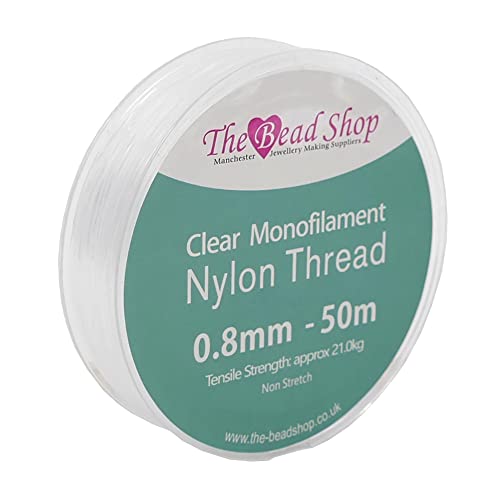 Clear Nylon Thread 0.8mm - Invisible String for Decoration Hanging, Sewing, Beading, Strong Non-Stretch Nylon Wire, 21kg Tensile Strength - 50m Spool