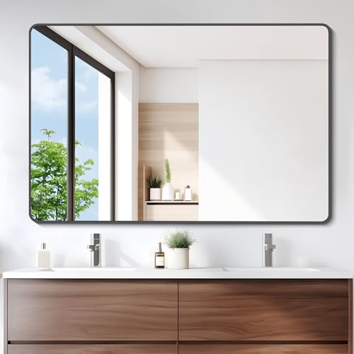 Image of DESBING 36 inch x 55 inchBathroom Mirror, Matte Black Wall Mirror with Metal Frame, Decorative Rectangular Vanity Mirror for Bedroom Bathroom Living Room Entryway (Horizontal /Vertical)