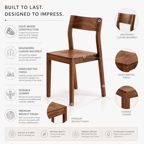 Image of Genuine Decor Set of 2 Rosewood Dining Chairs - Rustic Teak Brown Finish, Solid Wood, No Cushion, Perfect for Dining Room, Living Room, Bedroom (Without Cushion)