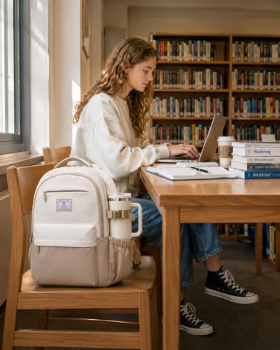 22L LOVEVOOK 15.6" Laptop Backpack w/ Tumbler Buckle (Khaki/Cream) - image 7