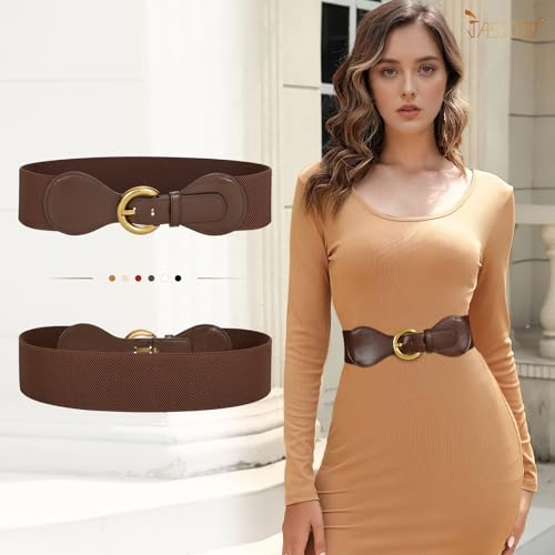 JASGOOD Women Elastic Wide Waist Belt with Gold Buckle Fashion Stretch Belt for Ladies Dresses2