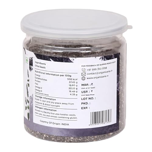 Image of Organicana Chia Seeds - 100% Natural & Unpolished Superfood | Rich in Omega-3, Fiber & Protein | Supports Weight Loss, Digestion & Energy