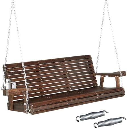 VINGLI XL 5 FT Pro Wooden Porch Swing with Cup Holders, 880 LBS, Rustic