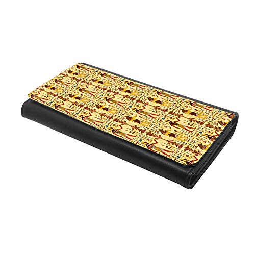 (Egyptian Gods and Ancient Egyptian Hieroglyphs) women's Patterned Leather Buckle Trifold Wallet Bag Pouch Holster With Credit Card Holder insurance for smartphones2