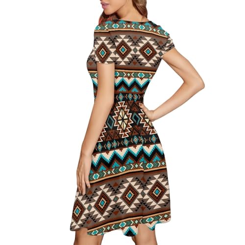 Image of HUGS IDEA Womens Puffy Swing Midi Dress Round Neck Short Sleeve Party A-Line Dresses