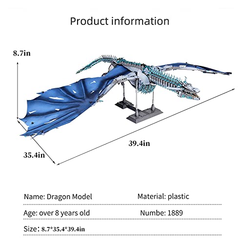 Gogoalc Dragon Figures Building Blocks Adult Sets Ice Blue Dragon With Large Movable Wings 1889 Pieces Great Gift For Adult,Go-K90 #TOP4