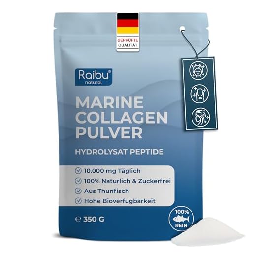 Marine Kollagen Pulver - 10.000mg pro Portion - hochdosiert & geschmacksneutral - Collagen Hydrolysat Pulver (Peptid Typ 1), Perfekte Löslichkeit & ohne Zusatzstoffe - aus Tunafisch, 350 g
