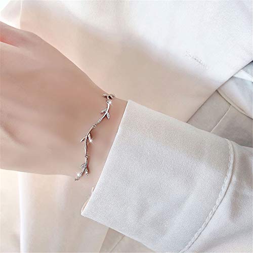 Crystal Leaf Bracelet for Women Sterling Silver Danity Charm Link Bracelets Anklets Adjustable Chain Simple Elegant Jewelry Birthday Christmas for Daughter Niece2