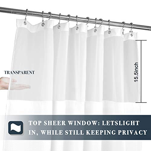N&Y HOME Extra Long Waffle Weave Shower Curtain with Snap-in Fabric Liner Set, 12 White Hooks Included - 71" x 84", Hotel Style & Mesh Top, Machine Washable & Water-Repellent - 71x84, White by N&Y HOME - Image 5