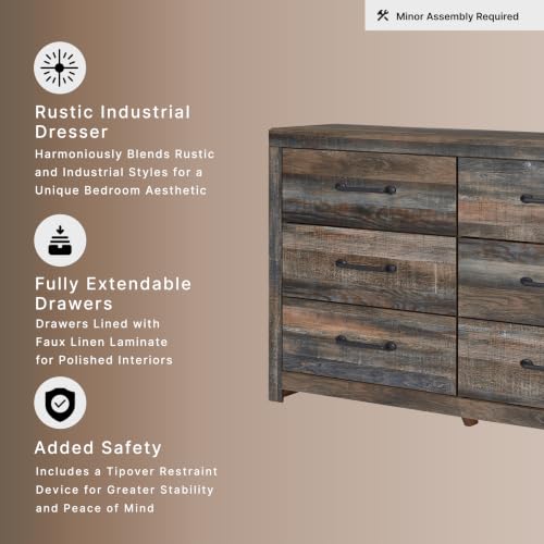 Signature Design by Ashley Rustic 6 Drawer Bedroom Dresser, Drystan - image 9