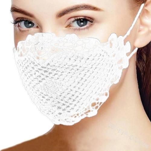 JoyousMall Masque élégant en dentelle confortable et respirant adapté pour les occasions festives avec une sangle réglable (taille moyenne) blanc