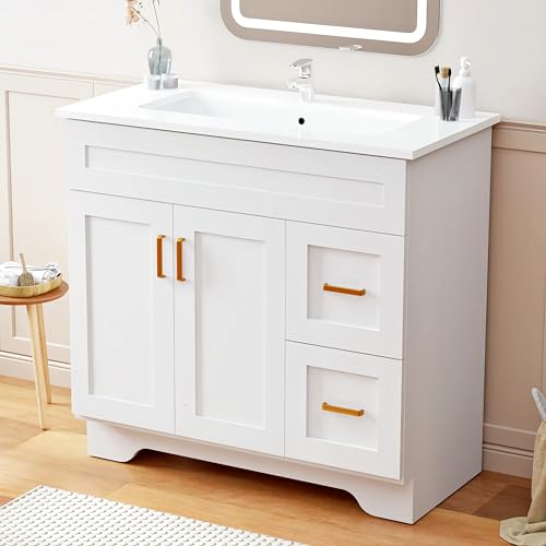 LDarqeer 36-Inch Bathroom Vanity (with Sink) - Wooden Vanity with