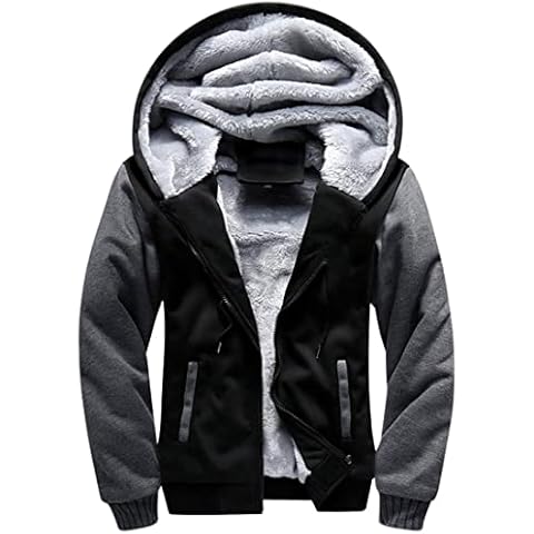 MEDUOLA Men's Fleece Hoodie Thick Warm Winter Zip Solid color Sweatshirt Hooded Pullover Jacket Coats(4XL,Black-Grey) Cover