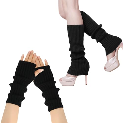 Gesranxs Leg Warmers Arm Warmers,Knitted Socks Gloves 80s Y2K Harajuku Accessory Kawaii Goth Gloves Socks