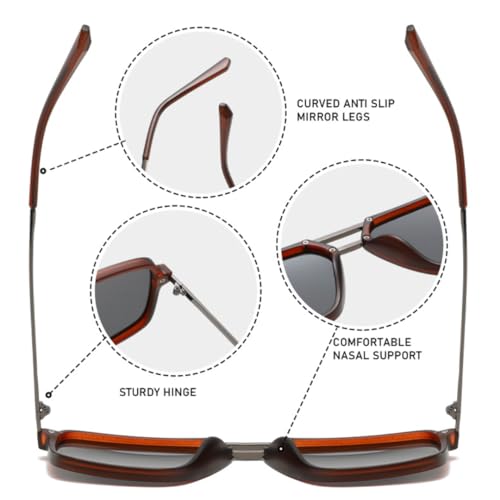 Lunettes de soleil carrées rétro double pont aux finitions soignées - 5