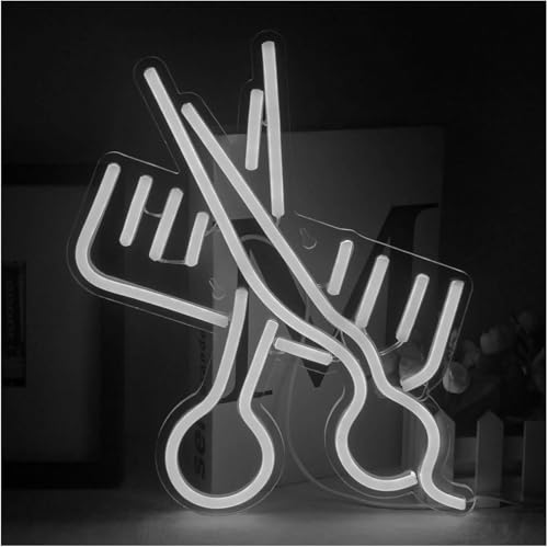 Enseigne lumineuse au néon ciseaux blanc avec éclairage haute intensité