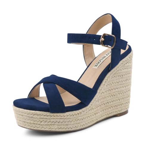 Image of JOY IN LOVE Womens Espadrilles Wedge Sandals Platform Heels Ankle Strap Open Toe Buckle Sandals