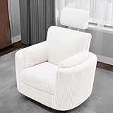 Zenosyne Power Swivel Recliner Rocking Chair Nursery Glider Rocker with Headrest, USB and Type-c Port, Corduroy Electric Reclining Sofa Chair Arm Chair for Living Room (White-2)