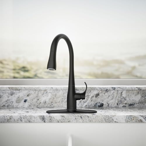 Image of KOHLER K-597-BL Simplice Pull Down Kitchen Faucet, 3-Spray Faucet, Kitchen Sink Faucet with Pull Down Sprayer, Matte Black