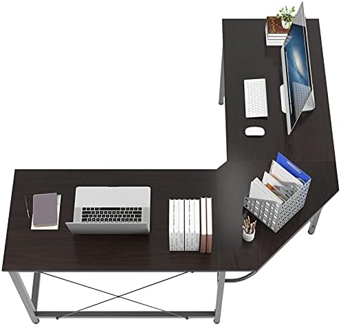 soges Black L Shaped Gaming Desk, L Desk Computer Corner Desk, 59 x 59 inches Large L Shaped Desk for Home Office, Sturdy Writing Desk Writing Workstation Gaming Table