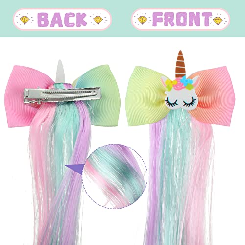 Willbond 6 Colors Unicorn Wig Hair Clips Bows For Girls Hair Braided Extension Colored Hair Bows Braided Curly Wig Hair Extension For Kids Princess Costume Dress Up Hair Accessory (Charming Style) #TOP2
