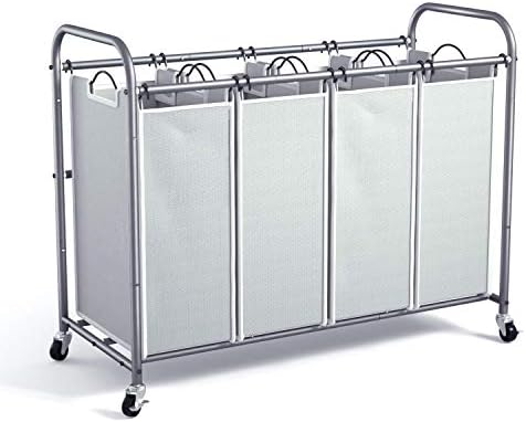 ROMOON 4 Bag Laundry Sorter Cart, Laundry Hamper Sorter with Heavy Duty Rolling Wheels for Clothes Storage, Grey