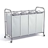ROMOON 4 Bag Laundry Sorter Cart, Laundry Hamper Sorter with Heavy Duty Rolling Wheels for Clothes S