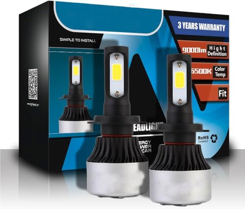 KOKOMALL 72W 9000LM H7 LED Phare pour Voiture Ampoules Lampe Feux Conversion Extérieur Imperméable 6500K 2 PCS