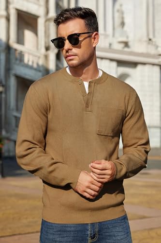COOFANDY Men's Henley Knit Sweater Long Sleeve Mid-Weight Soft Pullover Shirt with Chest Pocket4