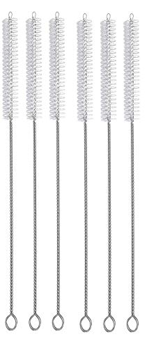 Image of WEZOSHINET (Pack of 6) Straw Cleaning Brush Stainless Steel Nylon Thin Pipes Drinking Straw Cleaning Brushes | Test Cleaning Brush Nylon Bristles Sliver-White-6 Pcs