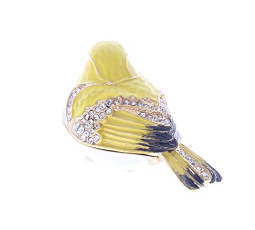 Goldfinch Bird Trinket Box, Clear Swarovski Crystal, Yellow & White Enamel, L 1.25 X H 1.50 X W 1.25 #TOP3