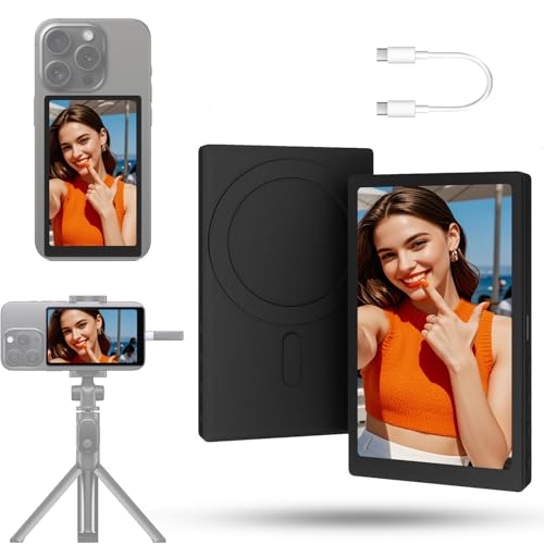 Phone Vlog Selfie Monitor, Wireless Magnetic Camera Screen with Bluetooth Remote, 1500mAh Rechargeable, for Live Streaming & Recording with iPhone/Android Rear Camera, Compatible with MagSafe