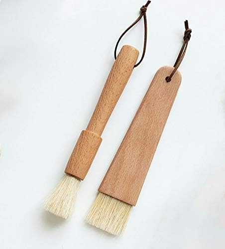 VSILE 2 Pack Pastry Brushes with Natural Wood and Bristles,Baking Brushes,Cooking Brushes,Food Brushes,Round and Flat.