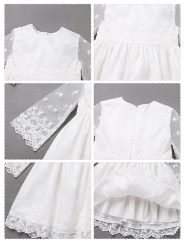 Infant Girl White Baptism Christening Outfits with Bonnet Flower Girl Wedding Dress Newborn Sheer Sleeve Blessing Gown3