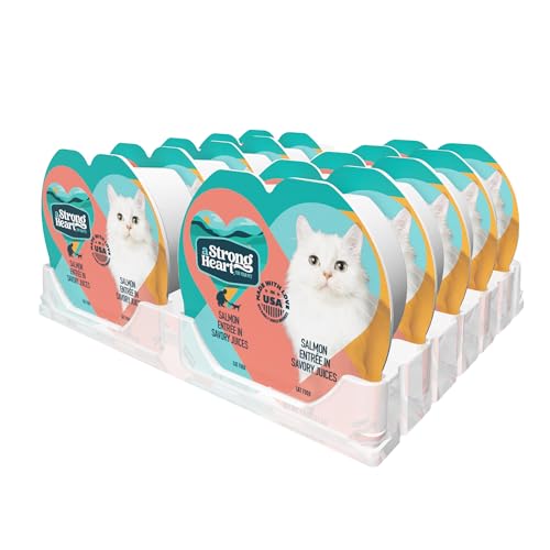 A Strong Heart Split Cup Wet Cat Food, Salmon Entree - 2.6 oz Split Cups, 20 Servings (Pack of 10), Made in The USA with Real Salmon & Poultry
