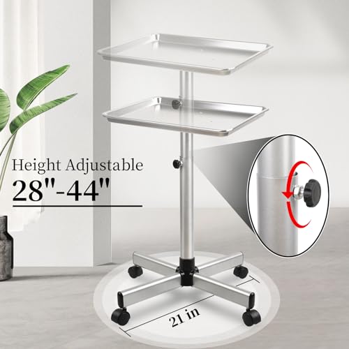 Salon Tray Cart,Aluminum Instrument Salon Tray on Wheels,Height Adjustble Storage Utility Cart,Hair Salon Tray,Tattoo Tray on Wheels - Thumbnail 2