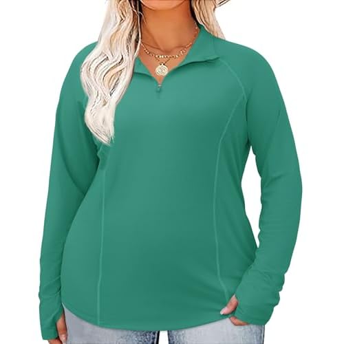 LOMON Womens Plus Size Workout Tops Long Sleeve 1/4 Zip UV Sun Protection Quick Dry Hiking Athletic Shirts Rash Guard UPF 50+