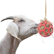 Goat Feeder Toy, 50 Rope, Headbutting Ball for Exercise, Stress Relief, Hay and Treats Compartment