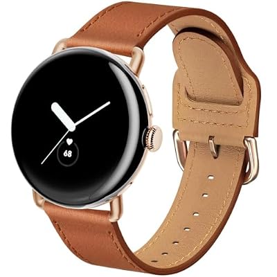 EVPLNT Leather Bands Compatible with Pixel Watch 4/3 45mm,Leather Strap Compatible for Women Men google pixel 4/3/2/1 watch band 41mm (Brown/Rose Gold, For Pixel Watch 4/3/2/1 41mm)