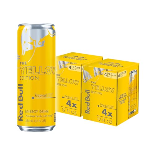 Image of Red Bull Yellow Edition Energy Drink, Tropical, with 114mg Caffeine plus Taurine & B Vitamins, 12 Fl Oz, Pack of 8 Cans