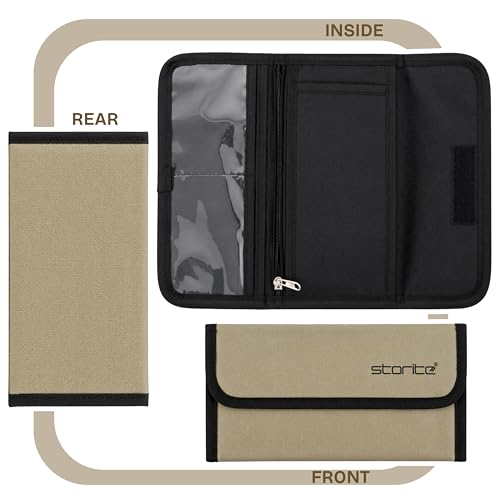 Image of Storite 1 Pack Two Wheeler /Car Document Holder (Beige-25.5 x 12 cm) | Vehicle Registration & Insurance Organizer with Sleek Design and Secure Storage Fits Driving Licence, RC Book, PUC
