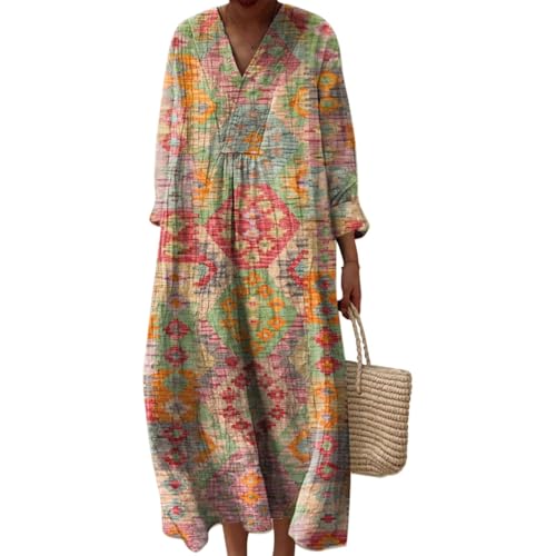 Kleid Gestreift Damen Sommer Boho Lang Strandkleid Hippie Knielang Kleidung Sommerkleid Luftig V-Ausschnitt Freizeitkleid Lockeres Locker und Leicht...