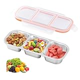HMCEY Caja de Aperitivos con Tapa,Snack Box Compartimentos,Cajitas para Snack Container Reusable,Recipiente para Snacks,Bandeja Aperitivos,Caja de Frutas Portátil,Fiambrera Acero Inoxidable para Secos